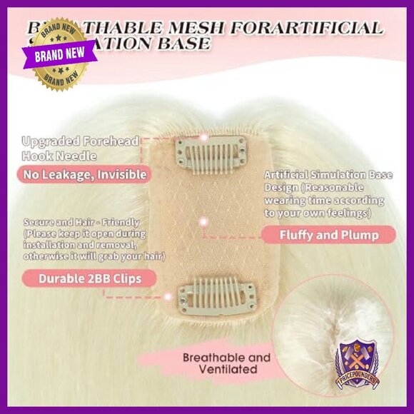 12-Inch Human Hair Topper with 2 Clips for Thinning Hair Solution main image 5